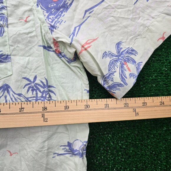 Chaps Shirt Mens Medium Light Green Go Untucked Summer Beach Casual Palm Trees - Picture 5 of 9